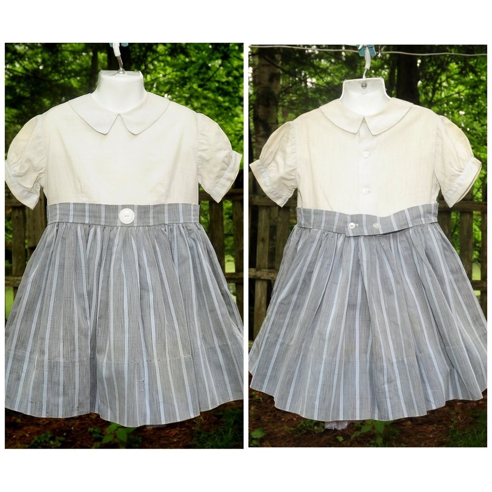 Vintage 1960's Girls Gray Striped Cotton School Church Dress Size 8 by Love